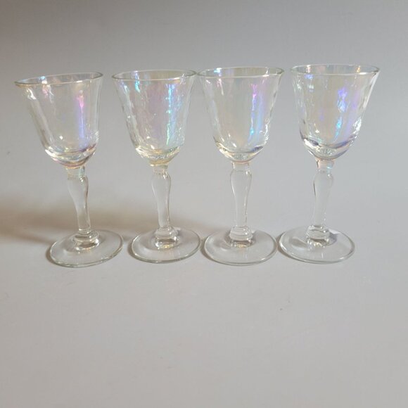 Set Of 4 Iridescent Glass Cordial Glasses / Goblets - Picture 6 of 7